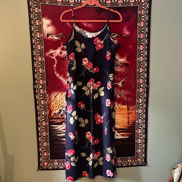 Vintage Dresses & Skirts - 🗝️ Vintage 90s Navy Rose Rayon Maxi Dress | Class Action